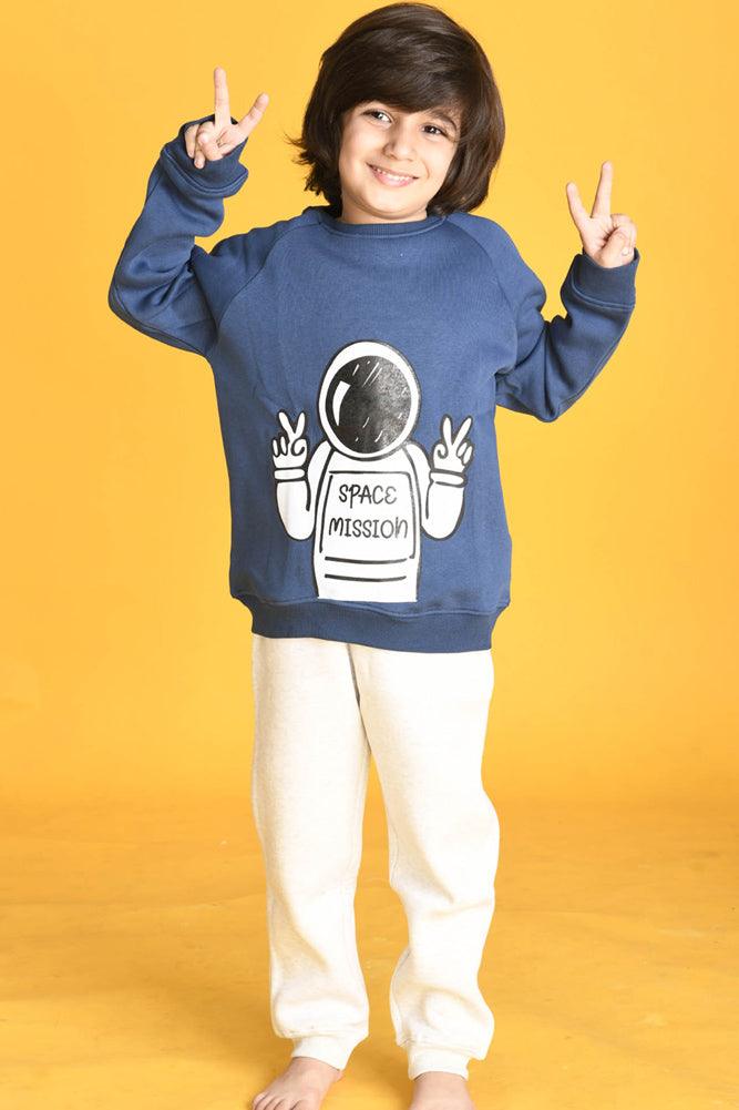 SPACE MISSION ECRU FLEECE SWEATSHIRT JOGGER SET - NAVY/ECRU MELANGE - Anthrilo Design House