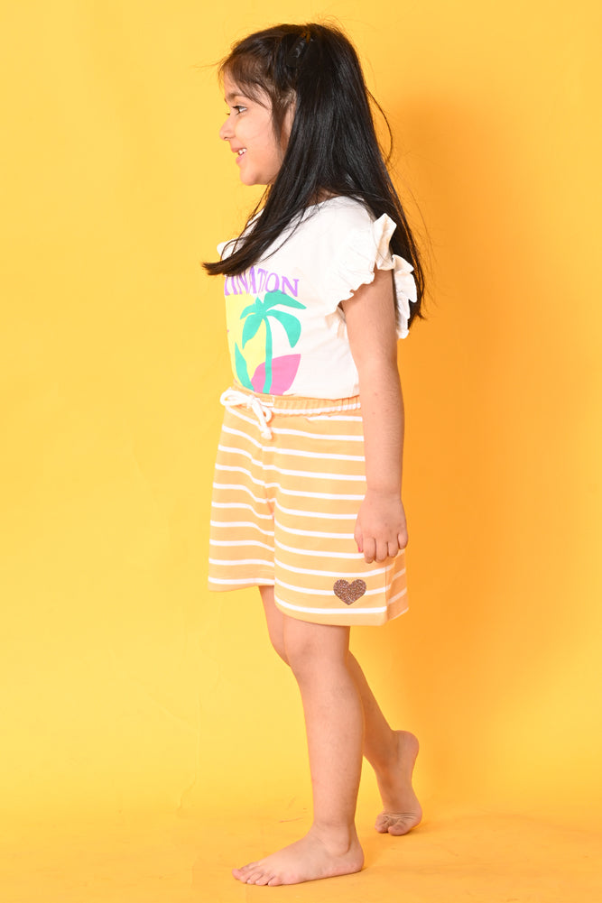 DESTINATION ORANGE STRIPED SHORTS SET- WHITE/ORANGE - Anthrilo India
