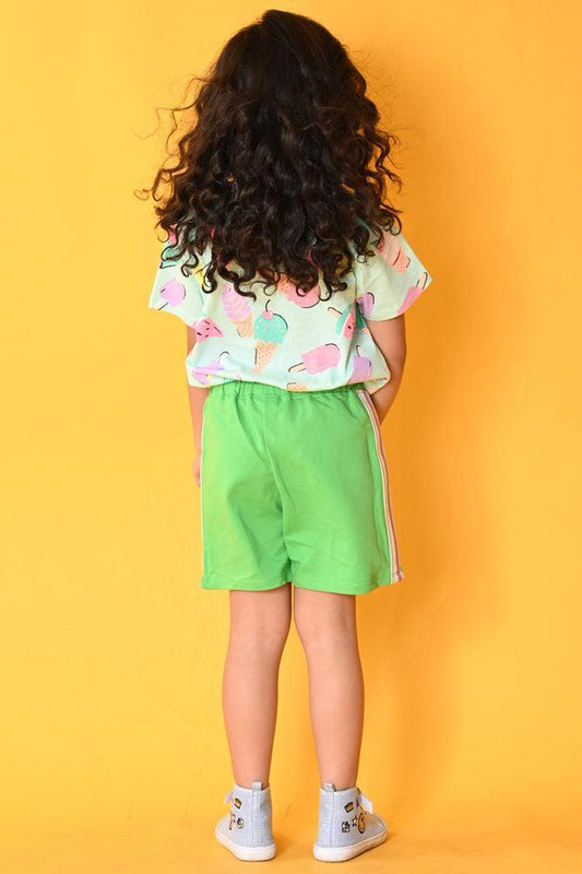 ICE CREAM GREEN SIDE TAPE SHORTS SET- AQUA/GREEN - Anthrilo India