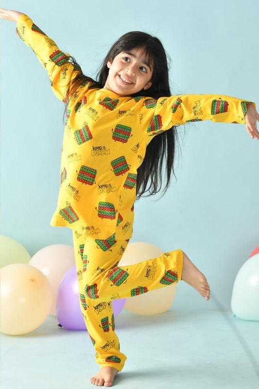 POP IT GIRLS YELLOW PYJAMA SET - Anthrilo