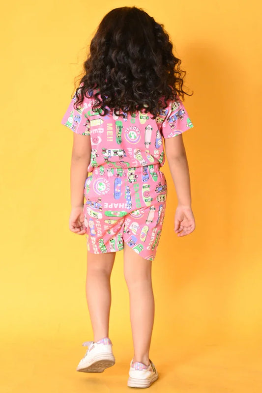 SKATE PINK GIRLS SLEEPWEAR SHORT SET - PINK - Anthrilo India