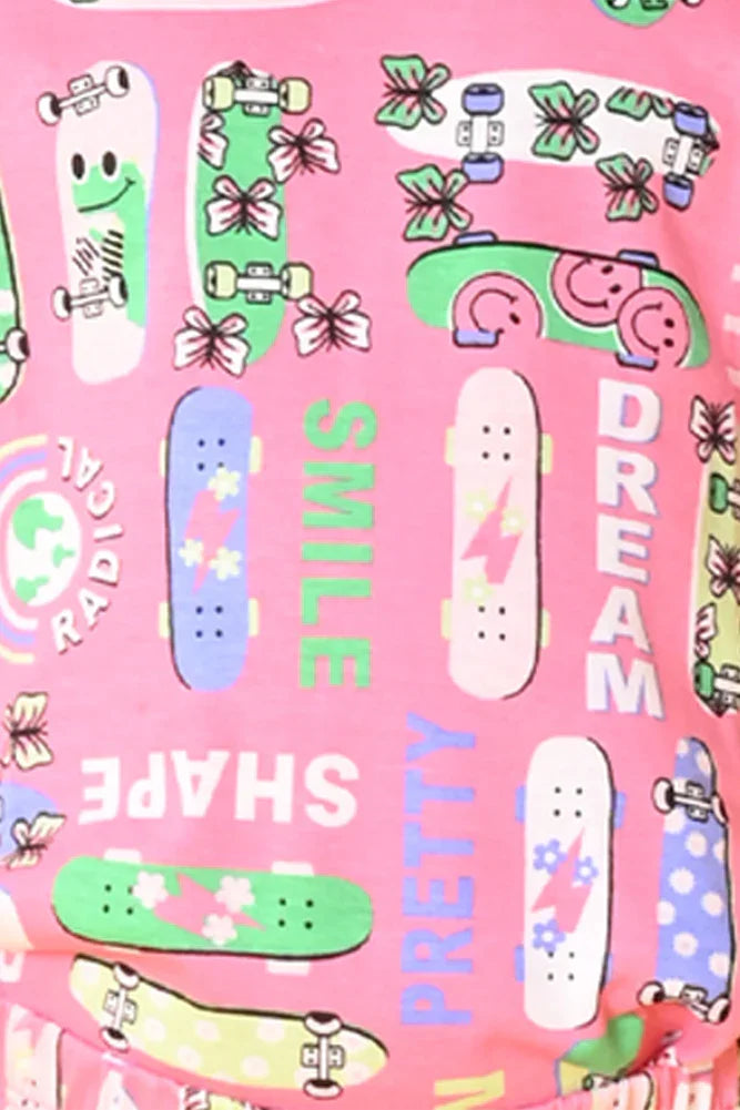 SKATE PINK GIRLS SLEEPWEAR SHORT SET - PINK - Anthrilo India