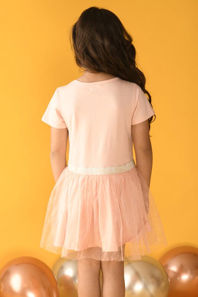 RAINBOW NET SHORT SLEEVES DRESS - PINK - Anthrilo Design House