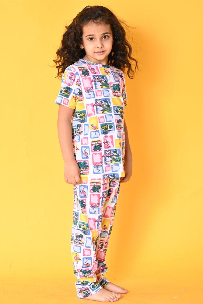 FLAMINGO GIRLS PYJAMA SET - PINK - Anthrilo India