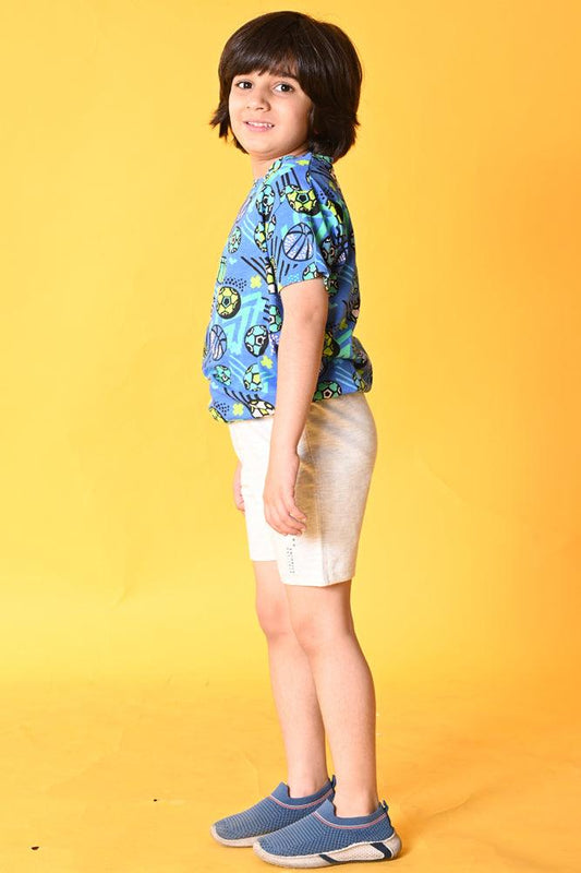 FOOTBALL ECRU MEL SHORTS SET- BLUE/ECRU MELANGE - Anthrilo India