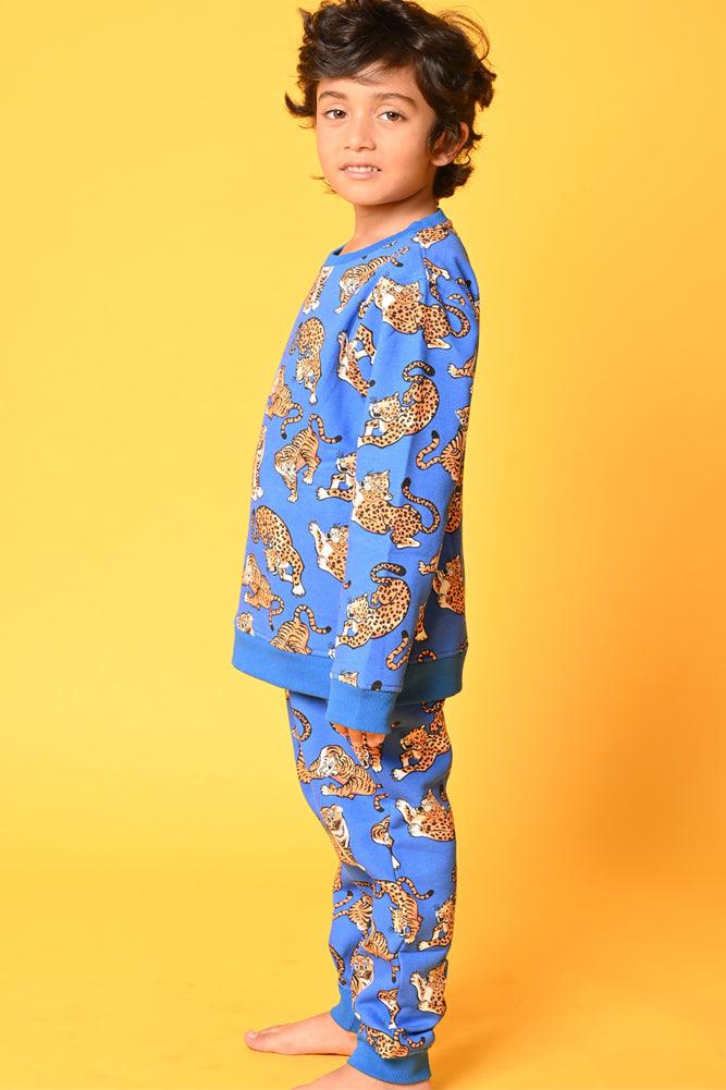 TIGER FLEECE BOYS SWEATSHIRT JOGGER SET - BLUE - Anthrilo Design House