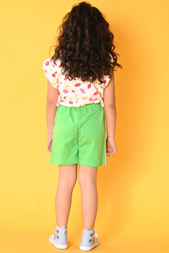 LIPS GREEN SIDE TAPE SHORTS SET - WHITE/GREEN - Anthrilo India