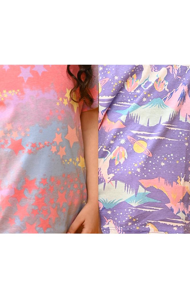 UNICORN TIE DYE STAR AND UNICORN PLANET SLEEPWEAR SHORT SET (PACK OF 2) - Anthrilo India