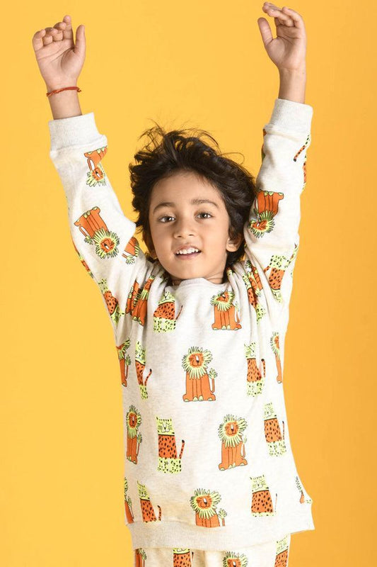 WILD CATS FLEECE SWEATSHIRT JOGGER SET - ECRU MELANGE - Anthrilo Design House