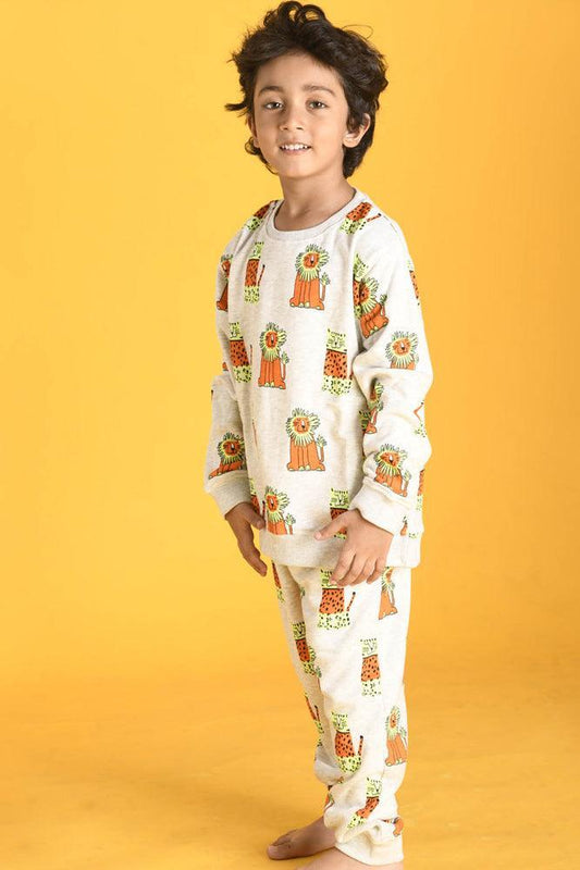 WILD CATS FLEECE BOYS SWEATSHIRT - ECRU MELANGE - Anthrilo Design House