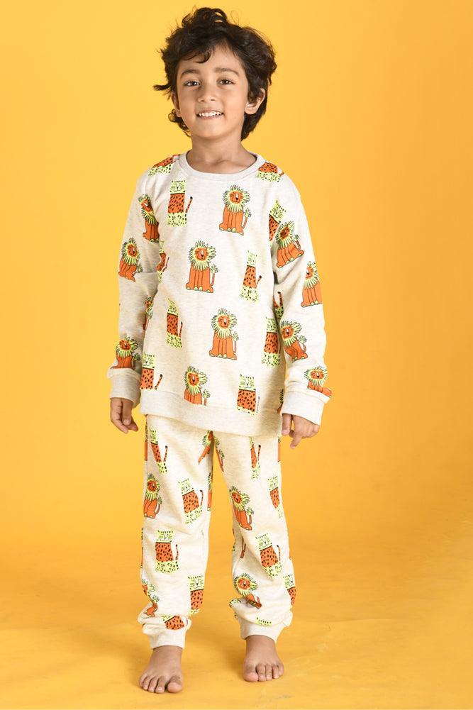 WILD CATS FLEECE JOGGER - ECRU MELANGE - Anthrilo Design House