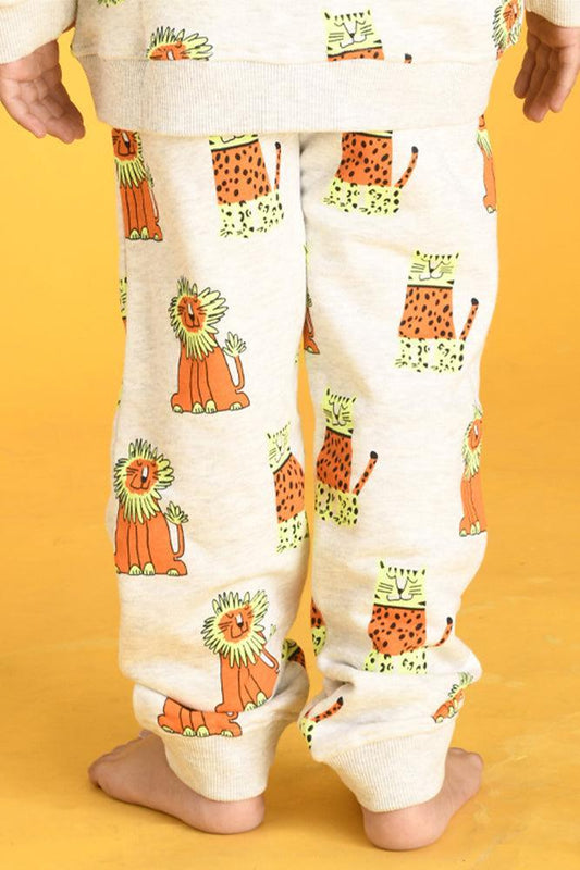 WILD CATS FLEECE JOGGER - ECRU MELANGE - Anthrilo Design House