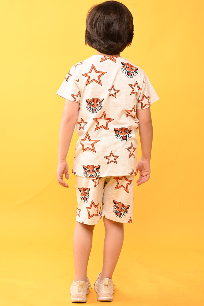 TIGER STAR SLEEPWEAR SHORTS SET - GREY - Anthrilo India