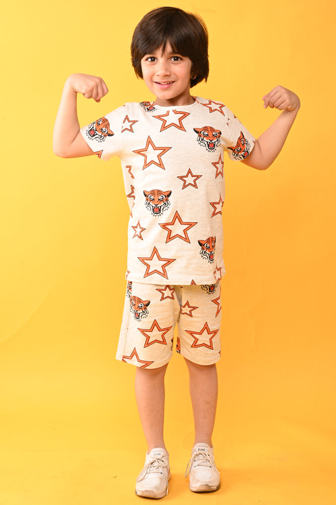 TIGER STAR SLEEPWEAR SHORTS SET - GREY - Anthrilo India