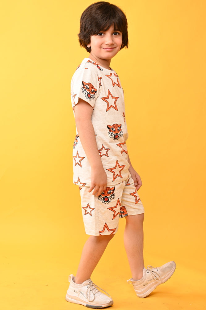 TIGER STAR SLEEPWEAR SHORTS SET - GREY - Anthrilo India