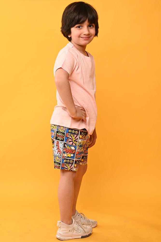 ARGENTINA PEACH SUPERHERO SHORTS SET - PEACH/BLUE - Anthrilo India