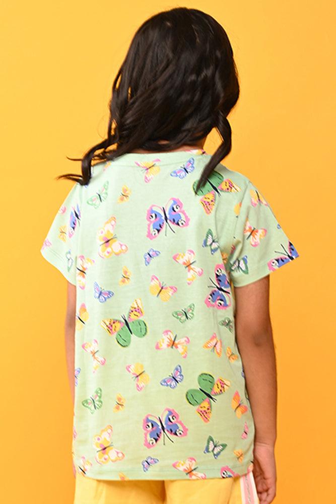 BUTTERFLY SHORT SLEEVES T-SHIRT - GREEN - Anthrilo India