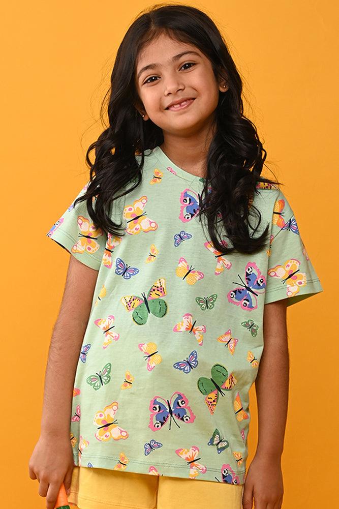 BUTTERFLY SHORT SLEEVES T-SHIRT - GREEN - Anthrilo India