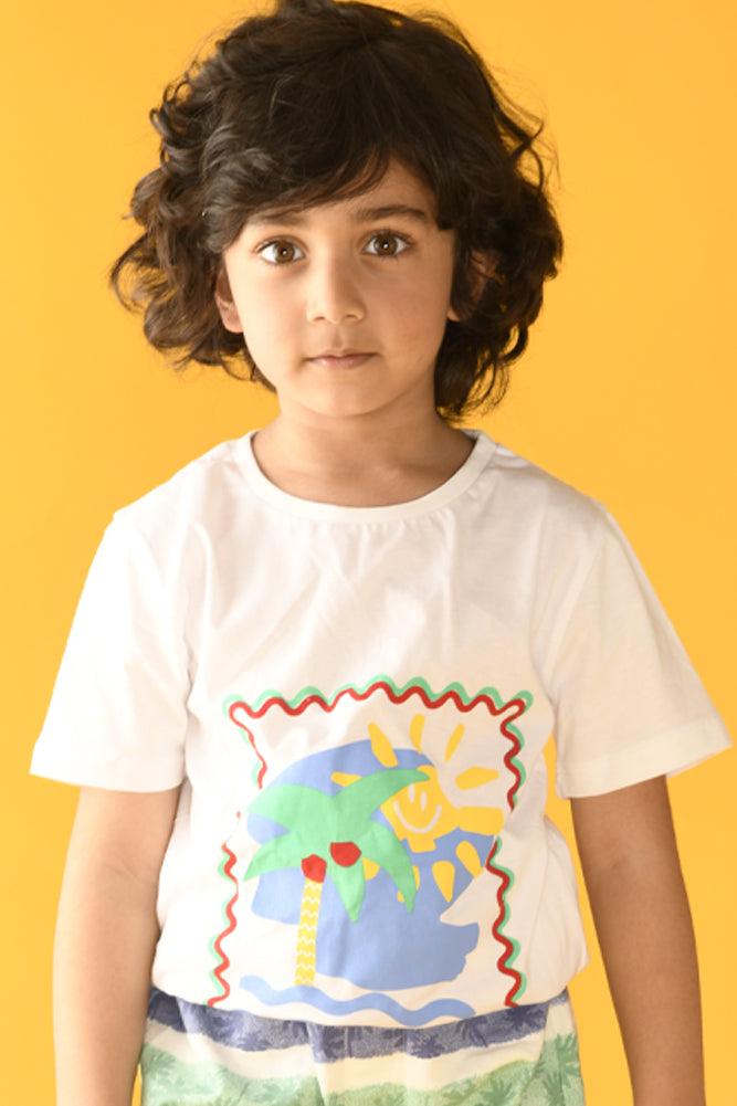 BEACH VIBES SUMMER BOYS T-SHIRT - WHITE - Anthrilo Design House