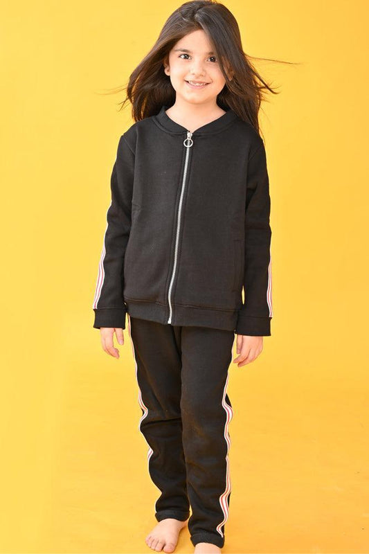 BLACK ZIP UP FLEECE GIRLS SWEATSHIRT JOGGER SET - BLACK - Anthrilo Design House