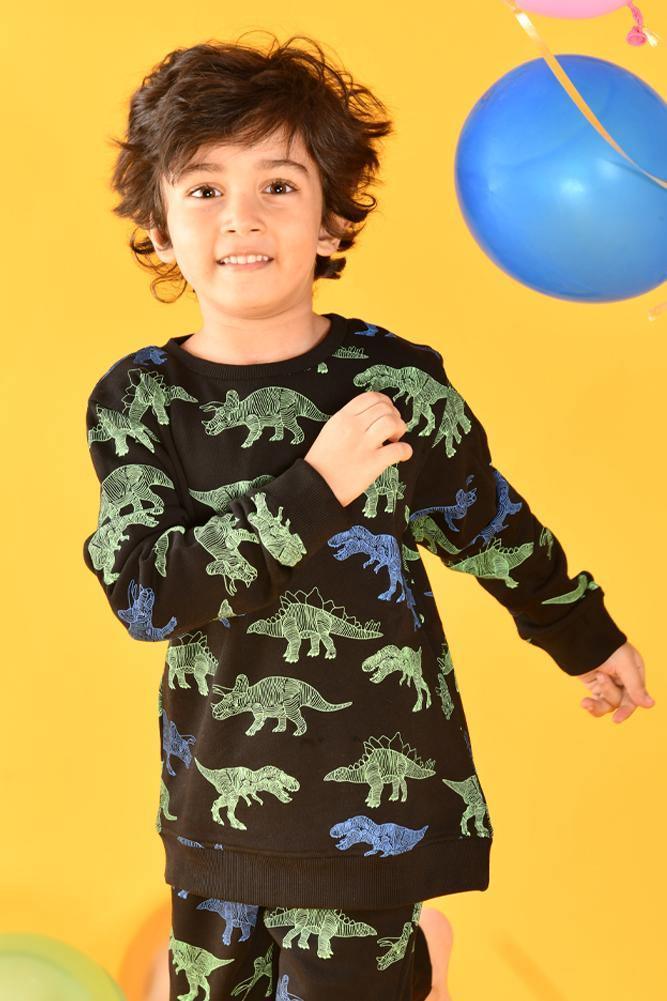 DINOSAUR BOYS BLACK SWEATSHIRT (FLEECE) - Anthrilo