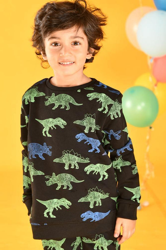 DINOSAUR BOYS BLACK SWEATSHIRT JOGGER SET (FLEECE) - Anthrilo