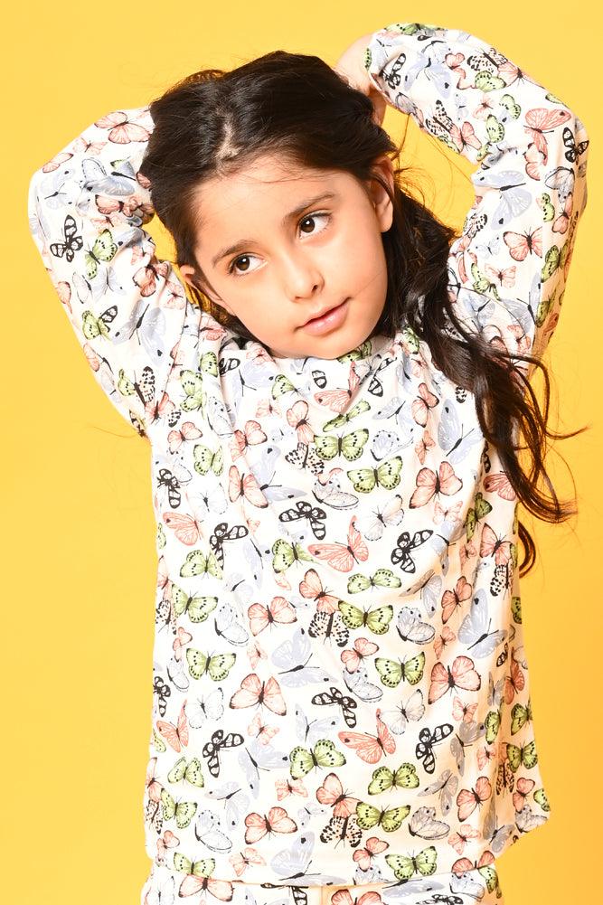 BUTTERFLY WHITE LONG SLEEVES PYJAMA SET - WHITE - Anthrilo Design House