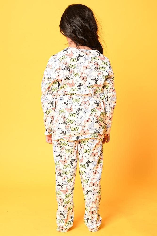 BUTTERFLY WHITE LONG SLEEVES PYJAMA SET - WHITE - Anthrilo Design House
