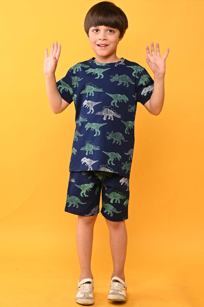 DINOSAUR NAVY SLEEPWEAR SHORTS SET - NAVY - Anthrilo India