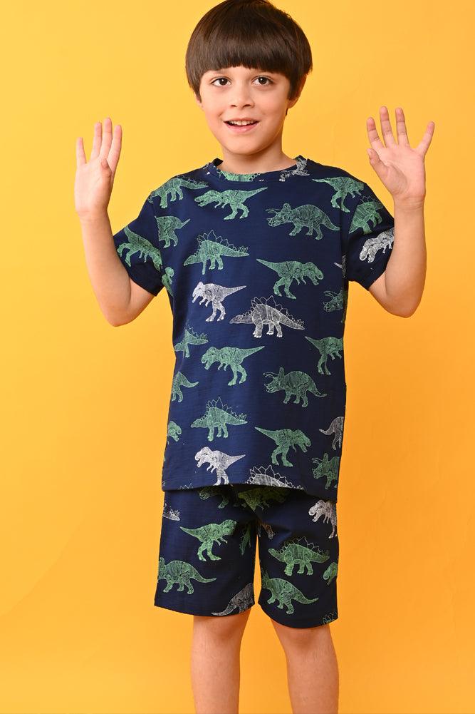 DINOSAUR NAVY SLEEPWEAR SHORTS SET - NAVY - Anthrilo India