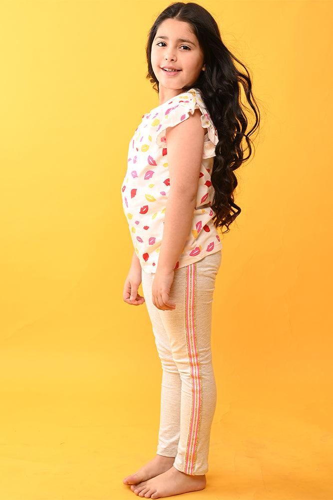 LIPS GLITTER TAPE LEGGINGS SET - WHITE / GREY - Anthrilo India