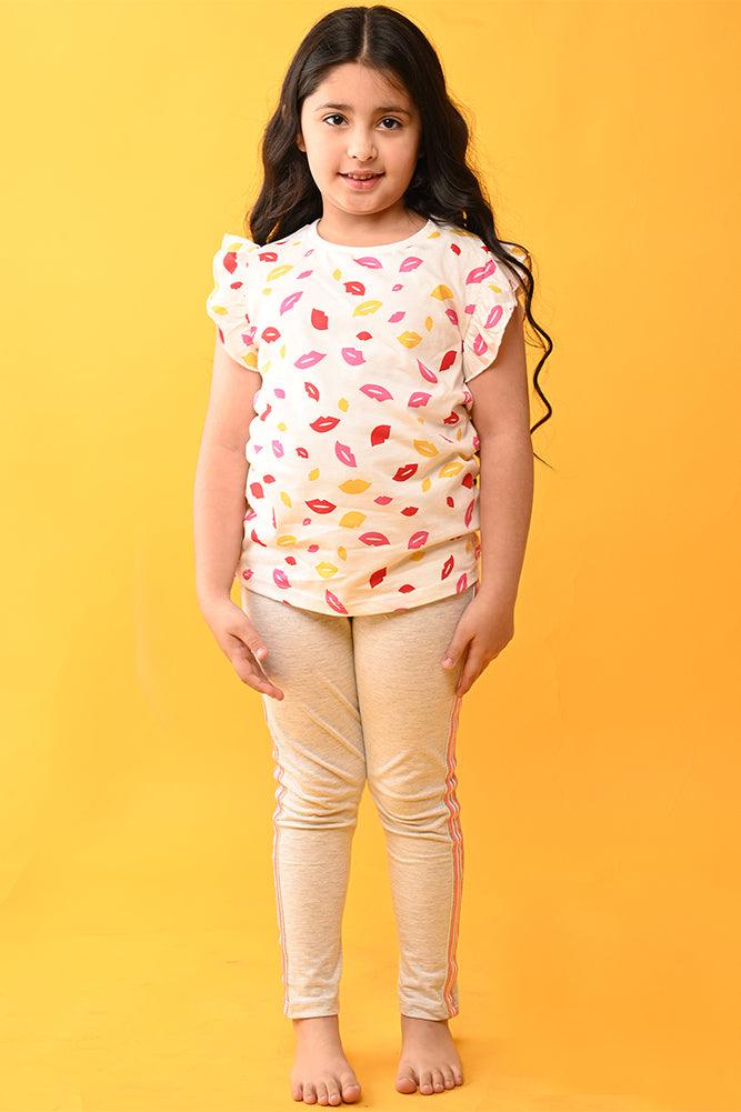 LIPS GLITTER TAPE LEGGINGS SET - WHITE / GREY - Anthrilo India