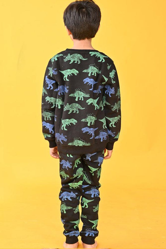 DINOSAUR BLACK FLEECE SWEATSHIRT JOGGER SET - BLACK - Anthrilo Design House