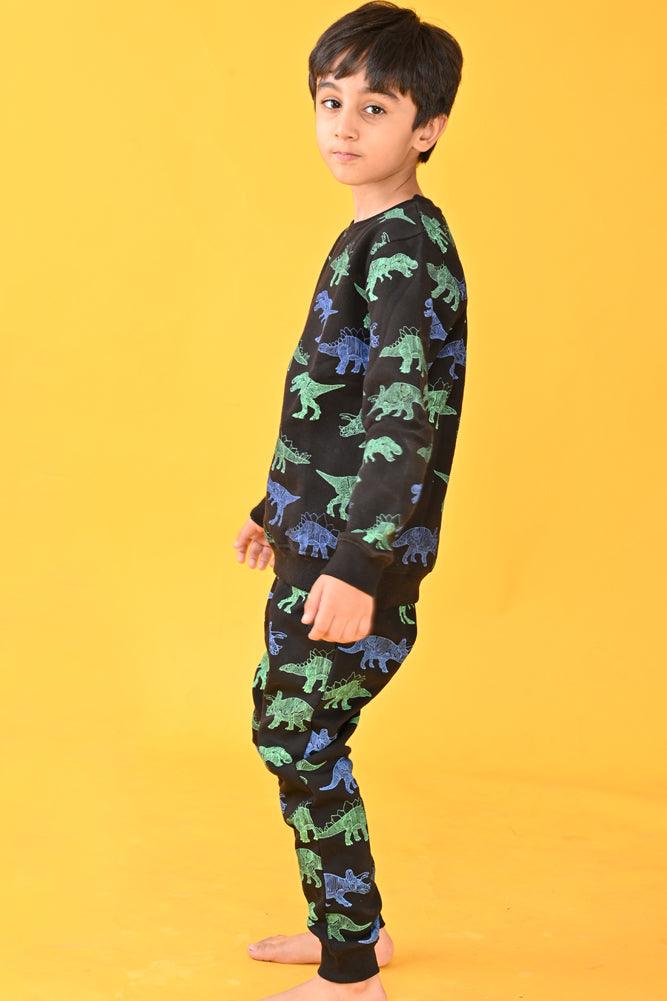 DINOSAUR BLACK FLEECE SWEATSHIRT JOGGER SET - BLACK - Anthrilo Design House