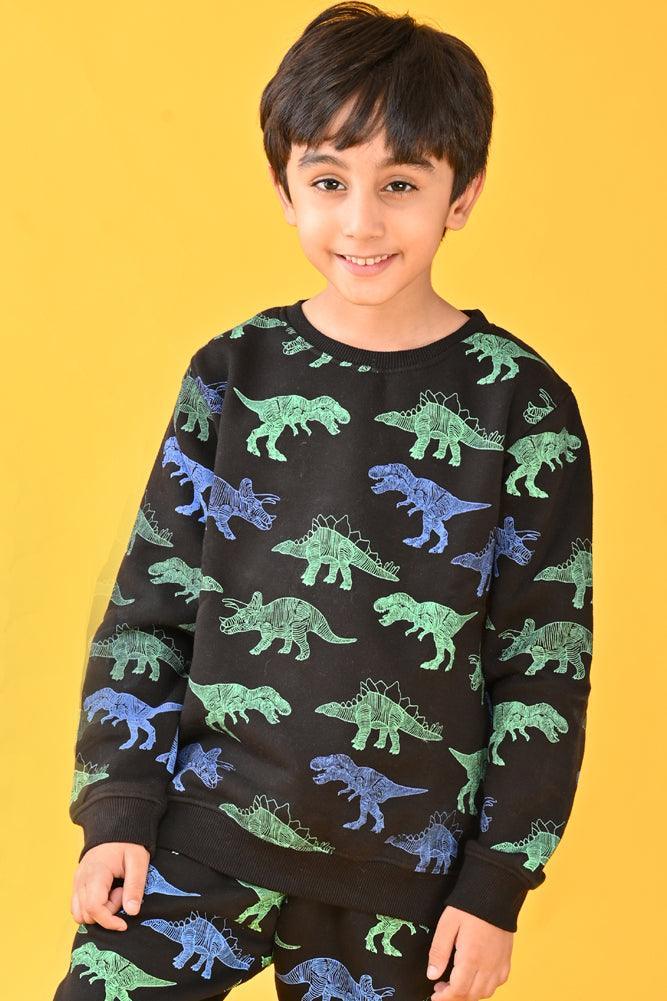 DINOSAUR BLACK FLEECE SWEATSHIRT JOGGER SET - BLACK - Anthrilo Design House