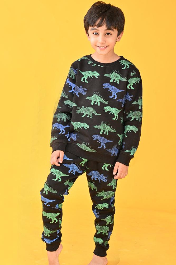 DINOSAUR BLACK FLEECE SWEATSHIRT JOGGER SET - BLACK - Anthrilo Design House