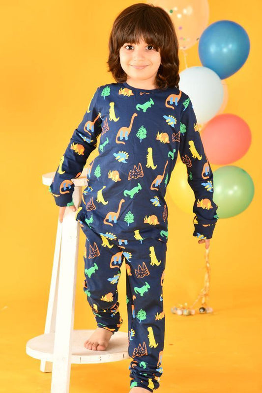 DINOSAUR FUN NAVY PYJAMA SET (LONG SLEEVES) - Anthrilo
