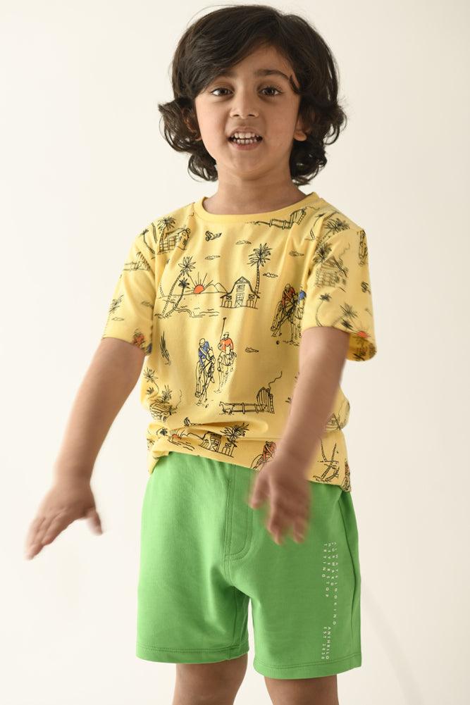HORSE POLO GREEN SHORTS SET - YELLOW/GREEN - Anthrilo Design House