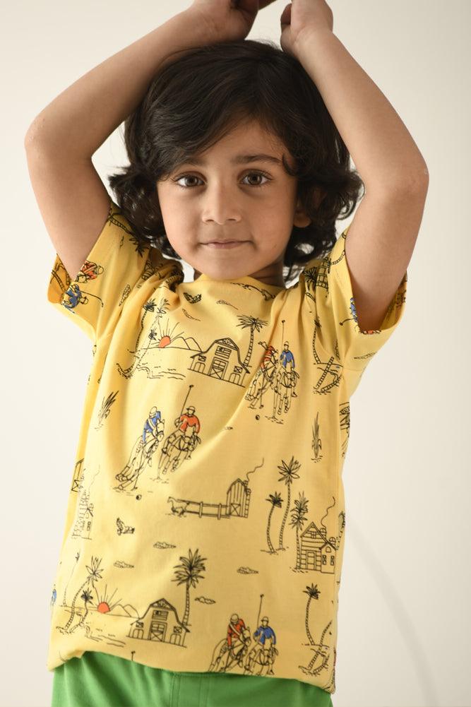 HORSE POLO GREEN SHORTS SET - YELLOW/GREEN - Anthrilo Design House