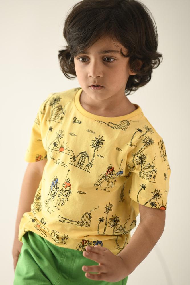 HORSE POLO GREEN SHORTS SET - YELLOW/GREEN - Anthrilo Design House
