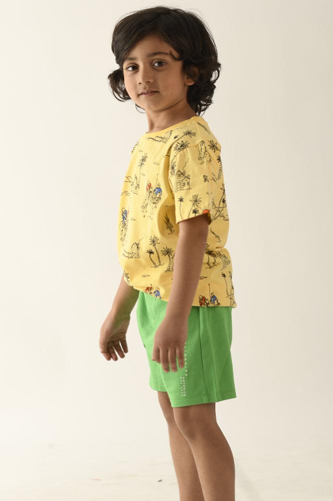 HORSE POLO GREEN SHORTS SET - YELLOW/GREEN - Anthrilo Design House