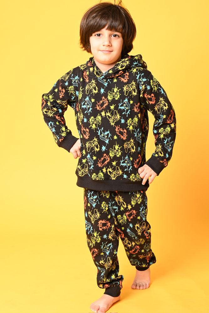 GAMER FLEECE HOODIE JOGGER SET - BLACK - Anthrilo Design House