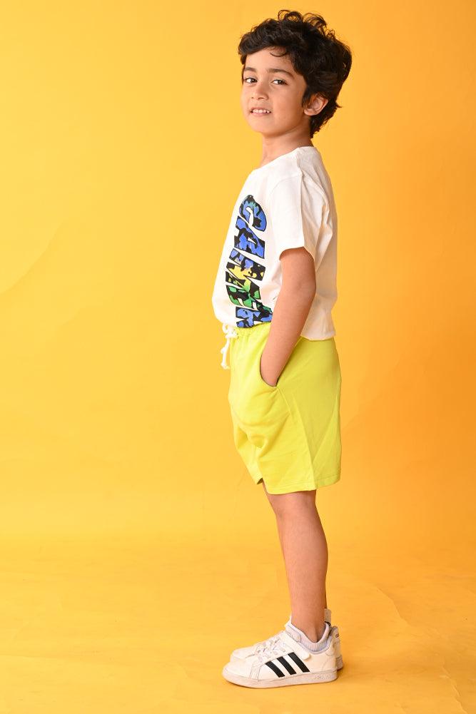 GAMER WHITE LIME SHORTS SET - WHITE/LIME - Anthrilo India