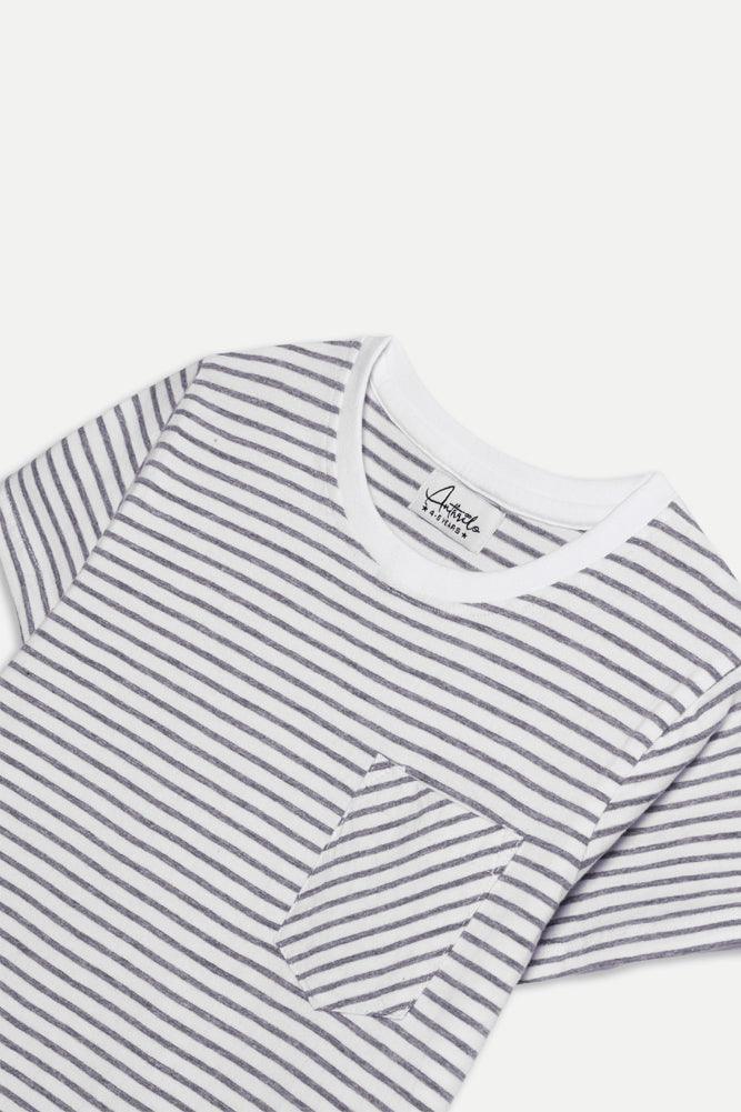 GREY STRIPE BOYS T-SHIRT - WHITE - Anthrilo India