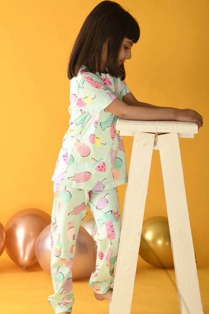 ICECREAM SHORT SLEEVES PYJAMA SET - AQUA - Anthrilo Design House
