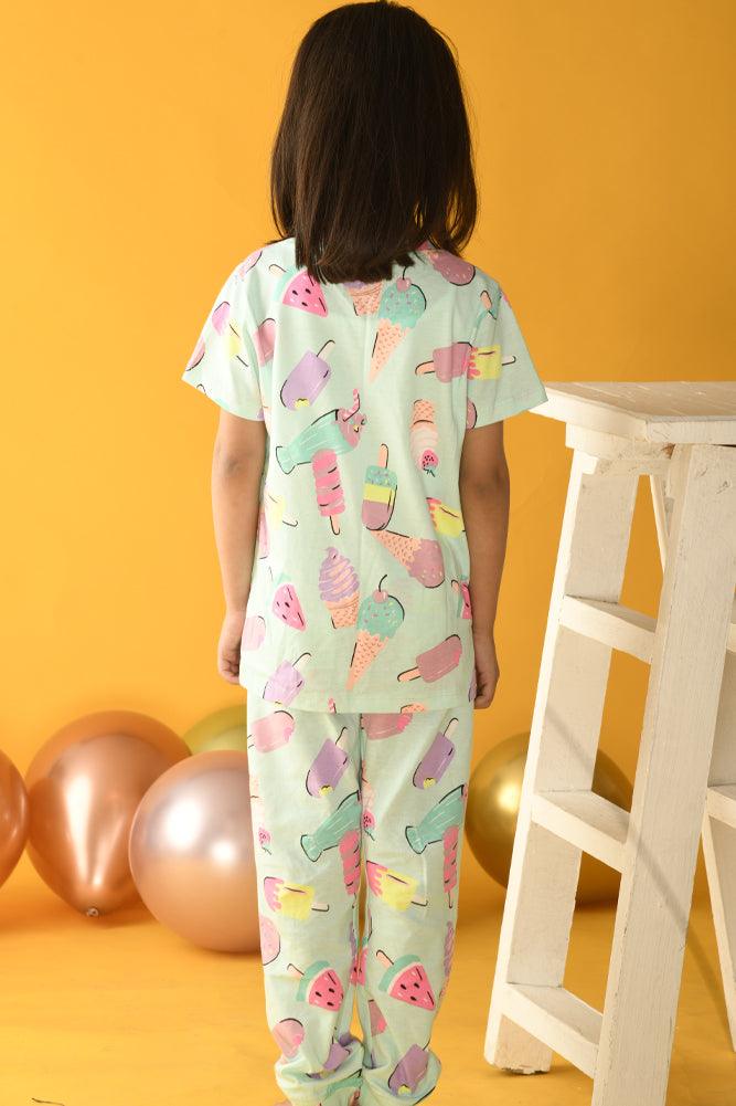 ICECREAM SHORT SLEEVES PYJAMA SET - AQUA - Anthrilo Design House