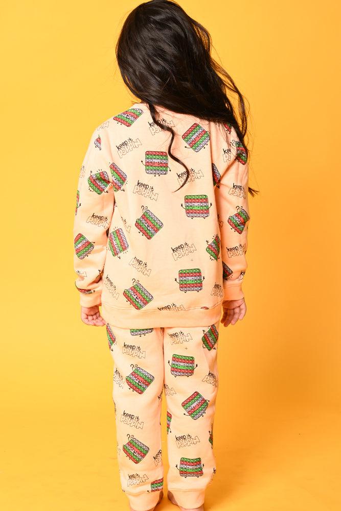 POP IT FLEECE GIRLS SWEATSHIRT JOGGER SET - PEACH - Anthrilo Design House