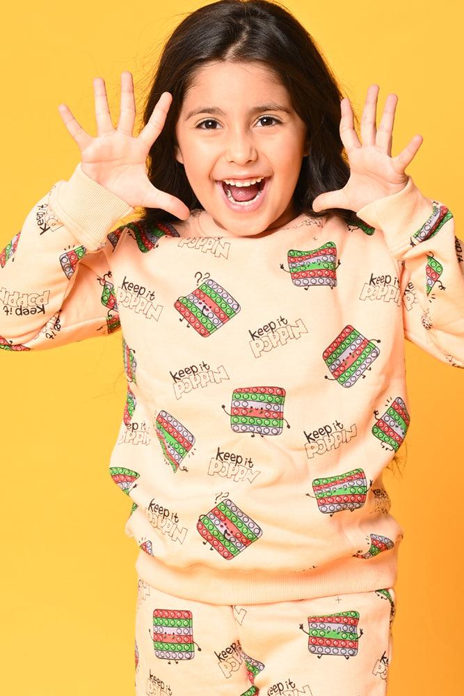 POP IT FLEECE GIRLS SWEATSHIRT JOGGER SET - PEACH - Anthrilo Design House