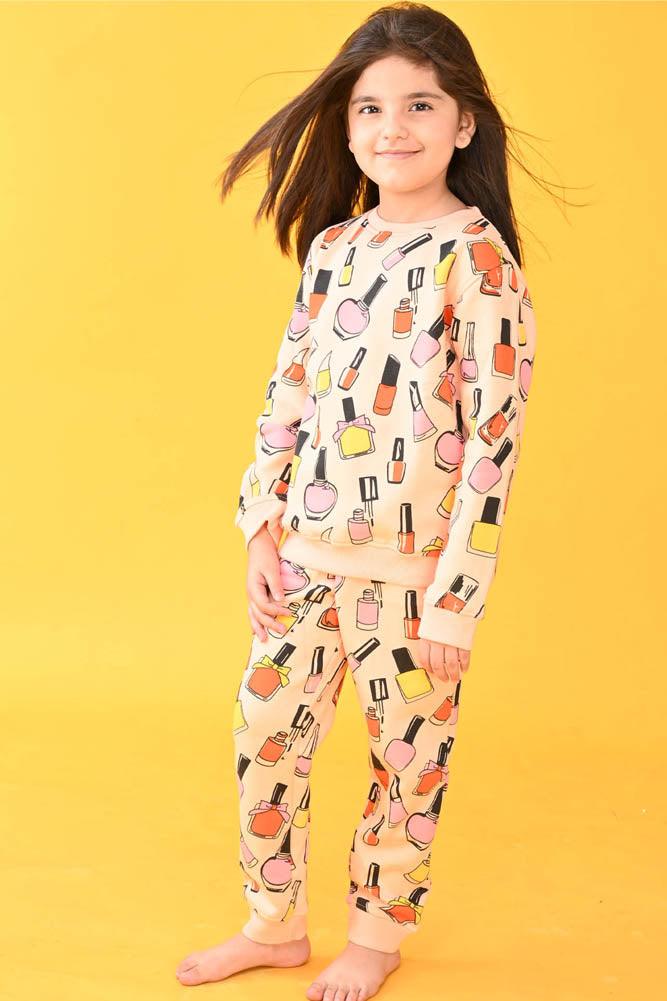 NAIL PAINT FLEECE SWEATSHIRT JOGGER SET - PEACH - Anthrilo Design House