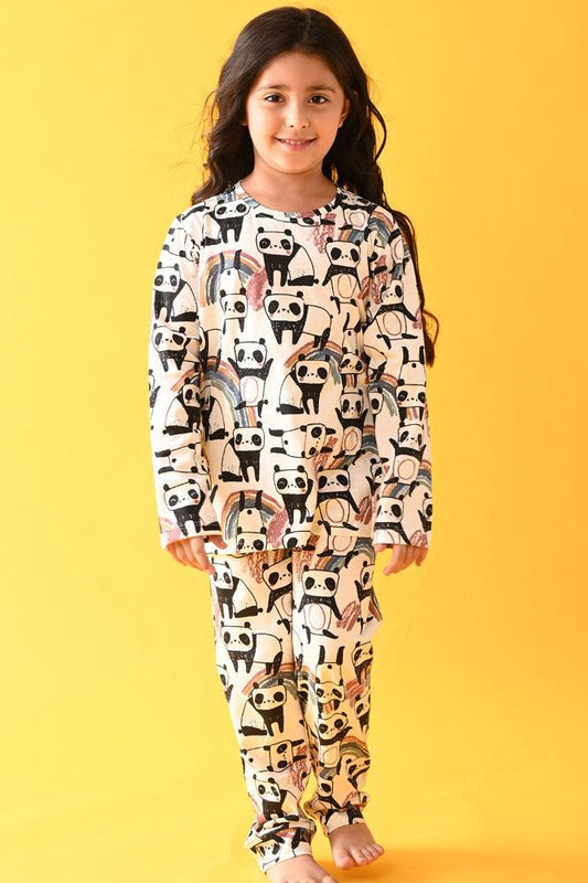 PANDA LONG SLEEVES GIRLS PYJAMA SET - WHITE - Anthrilo Design House